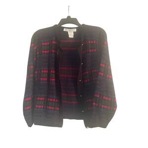 VGUC Vintage VJ Petites Button Front Cardigan Sweater Plaid Size Petite Medium